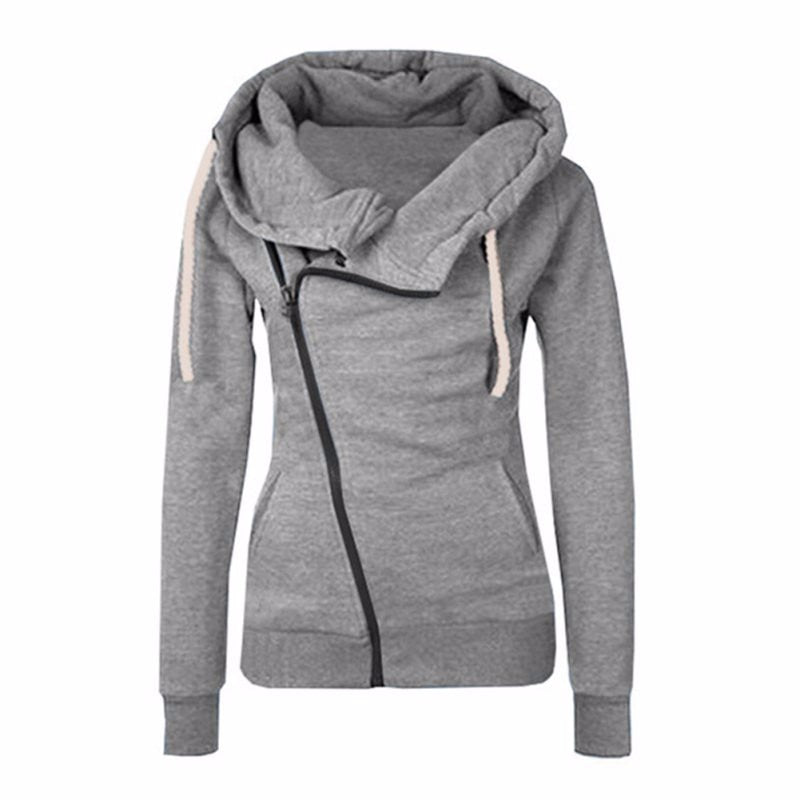 Women Sweatshirts Solid Color Hooded Jacket