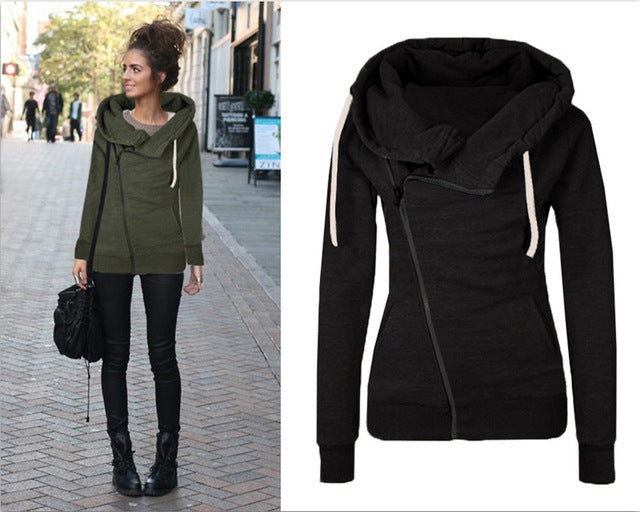 Women Sweatshirts Solid Color Hooded Jacket