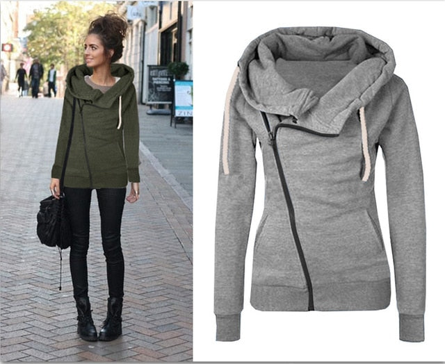 Women Sweatshirts Solid Color Hooded Jacket