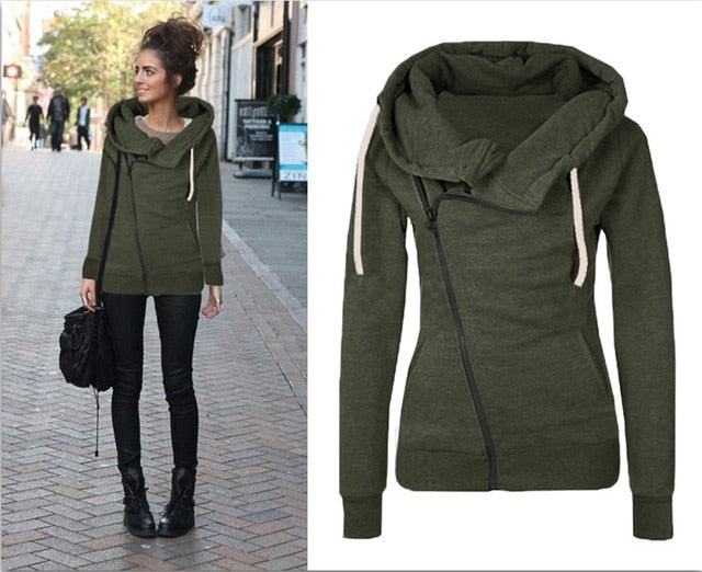 Women Sweatshirts Solid Color Hooded Jacket