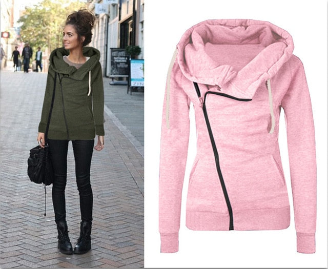 Women Sweatshirts Solid Color Hooded Jacket