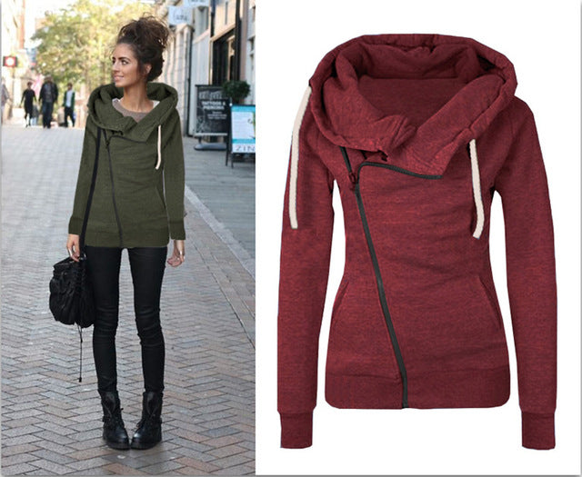 Women Sweatshirts Solid Color Hooded Jacket