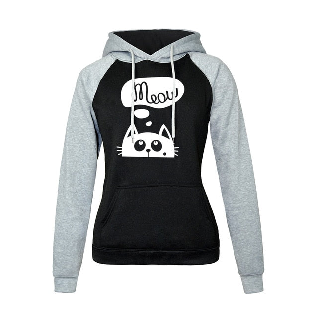 CAT MEOW Printed Hoodie