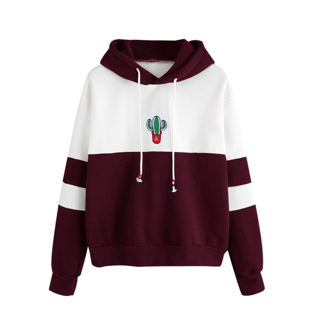 Cactus Embroidery Female Hoodie