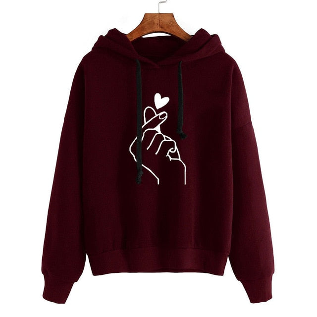 Love Heart Printed Women Hoodies