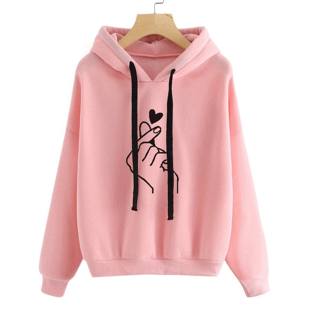 Love Heart Printed Women Hoodies