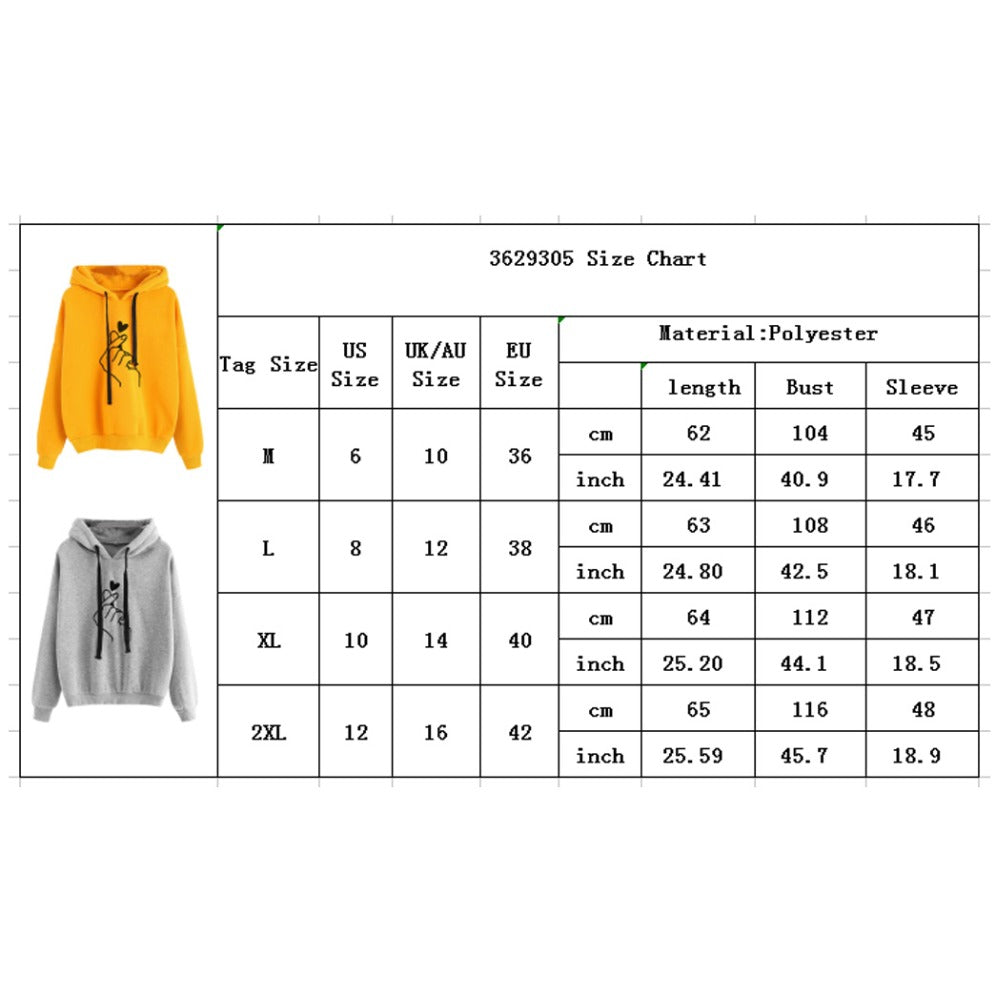 Love Heart Printed Women Hoodies